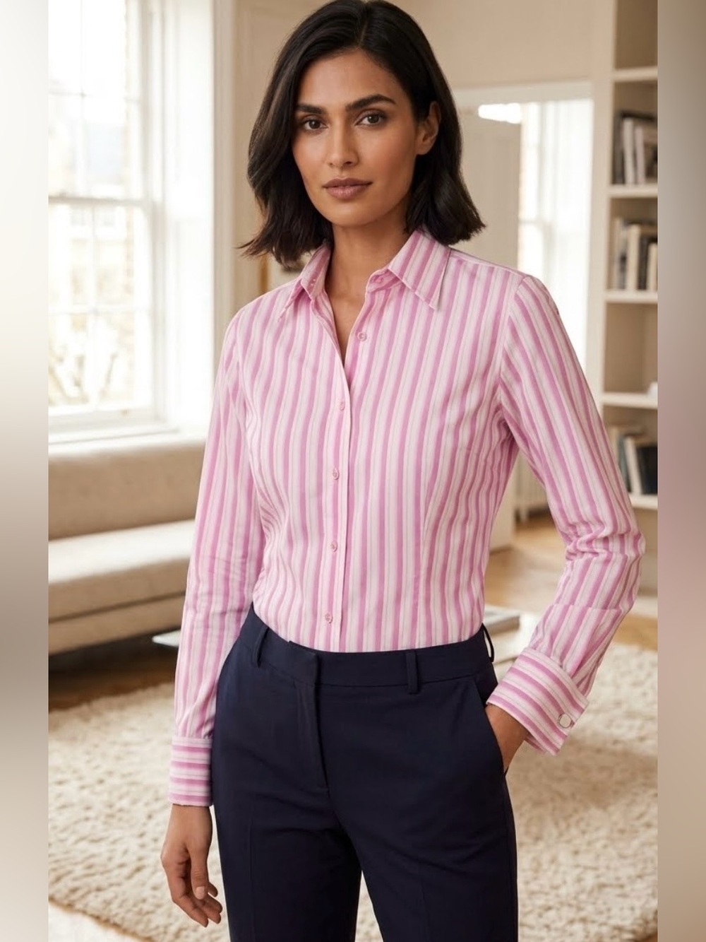 T.M.Lewin Pink & White Striped Fitted Dress Shirt Size 12
